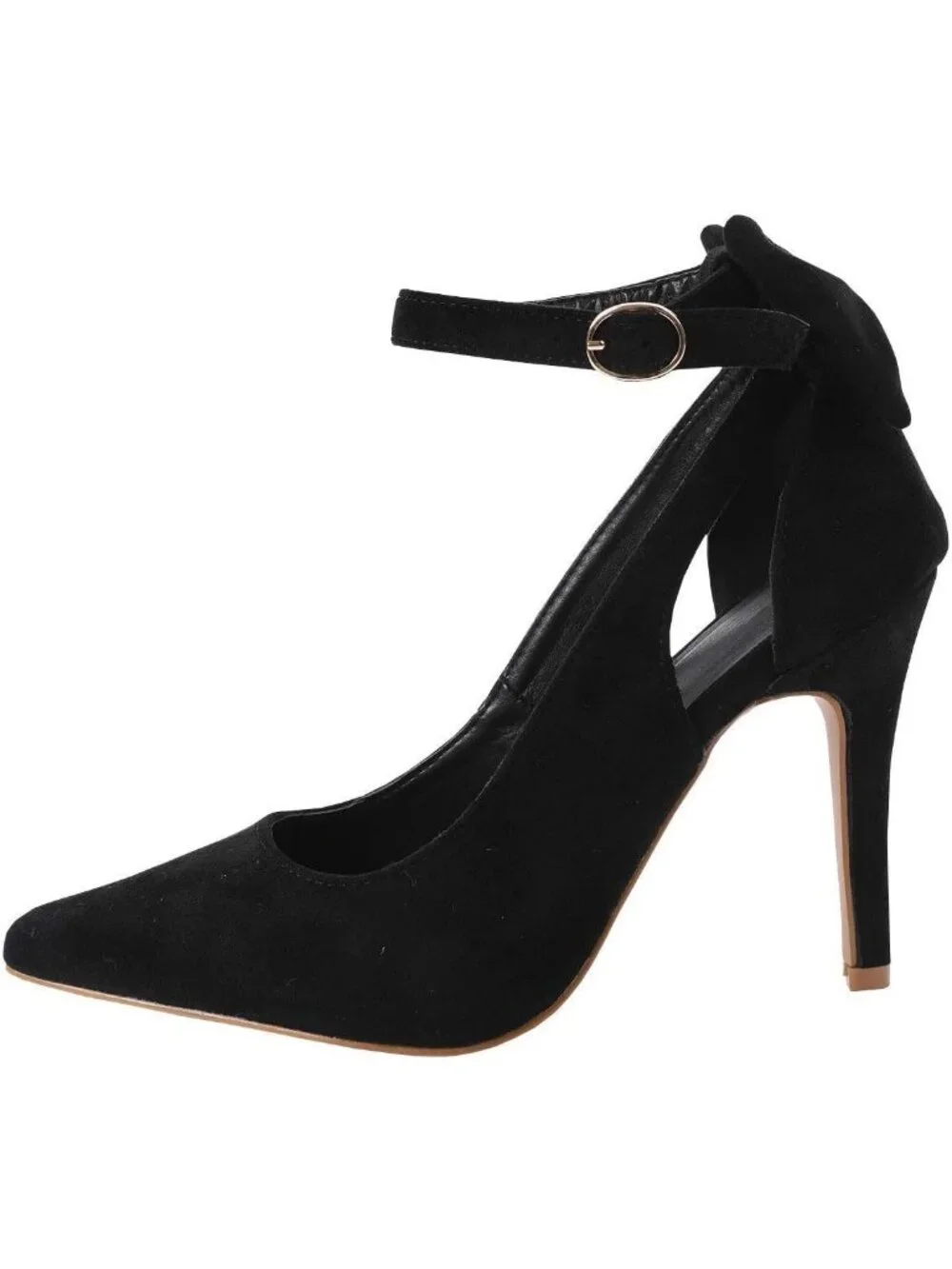 Women's Black Pointed Toe High Heels Ankle Strap Sexy Bowtie Back Dress Sandals